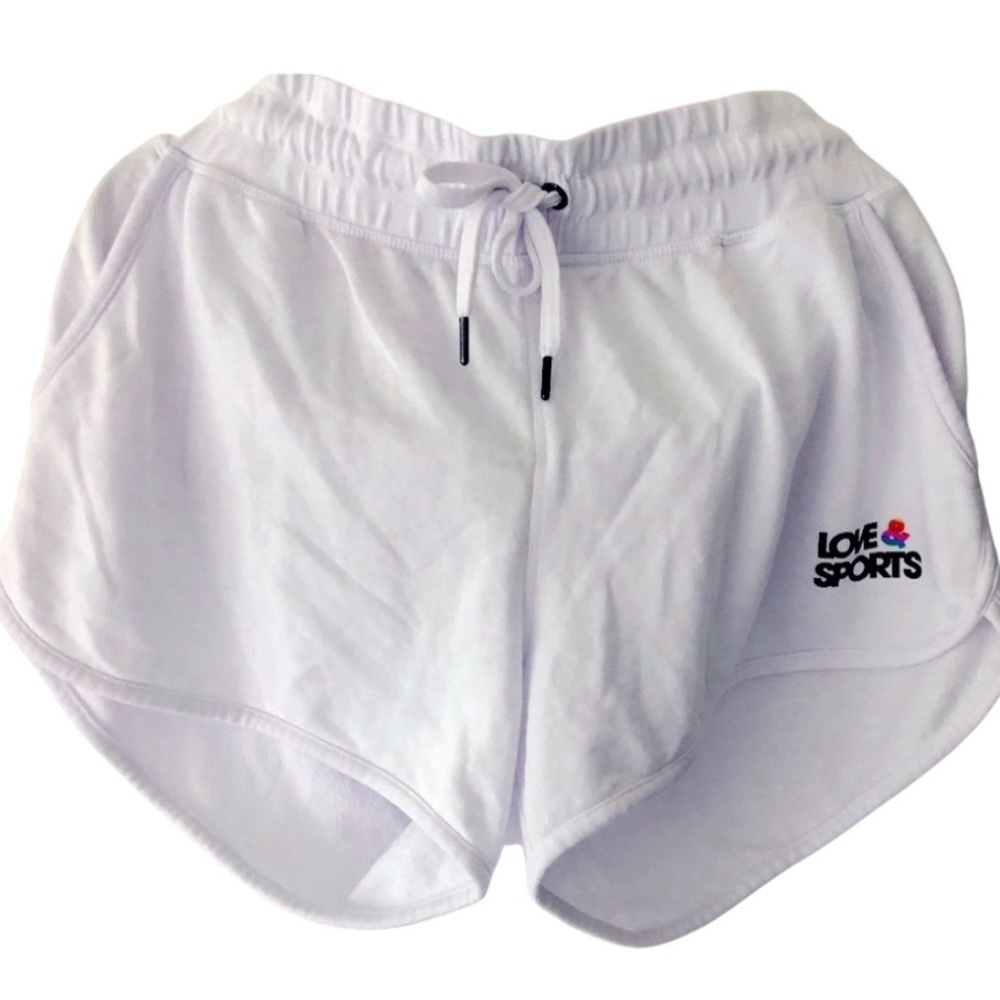 LOVE & SPORTS shorts NWOT mid rise high performance logo Women’s Sz L